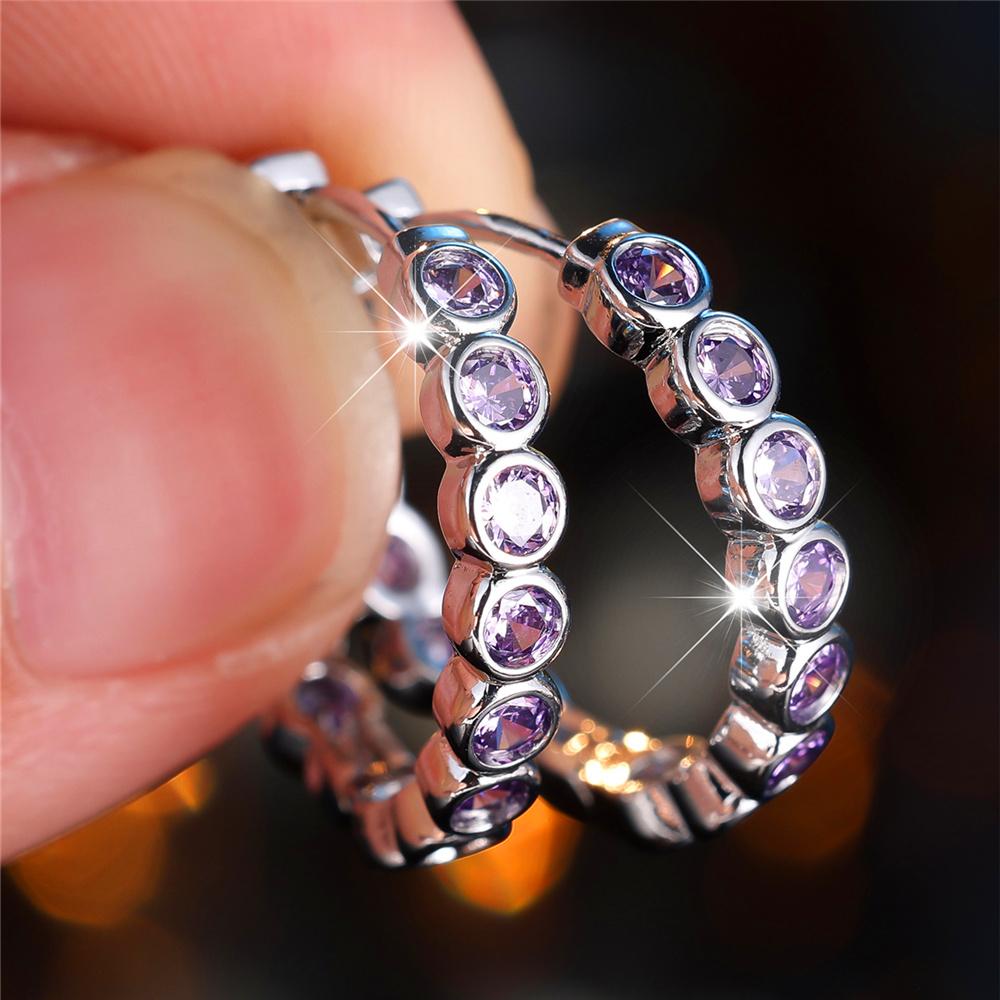 Kristall Grün Blau Schwarz Lila Runde Zirkonstein Creolen für Damen Weiblich Silberfarbe Hochzeits Schmuck