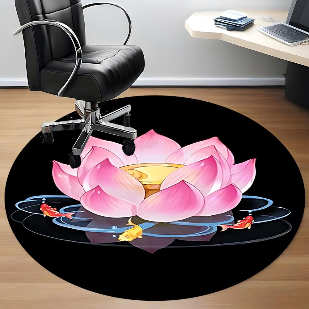 1pc Lotus Flower Chair Carpet for Office, Round Non Slip Durable Large Size Office Carpet, Suitable for Office