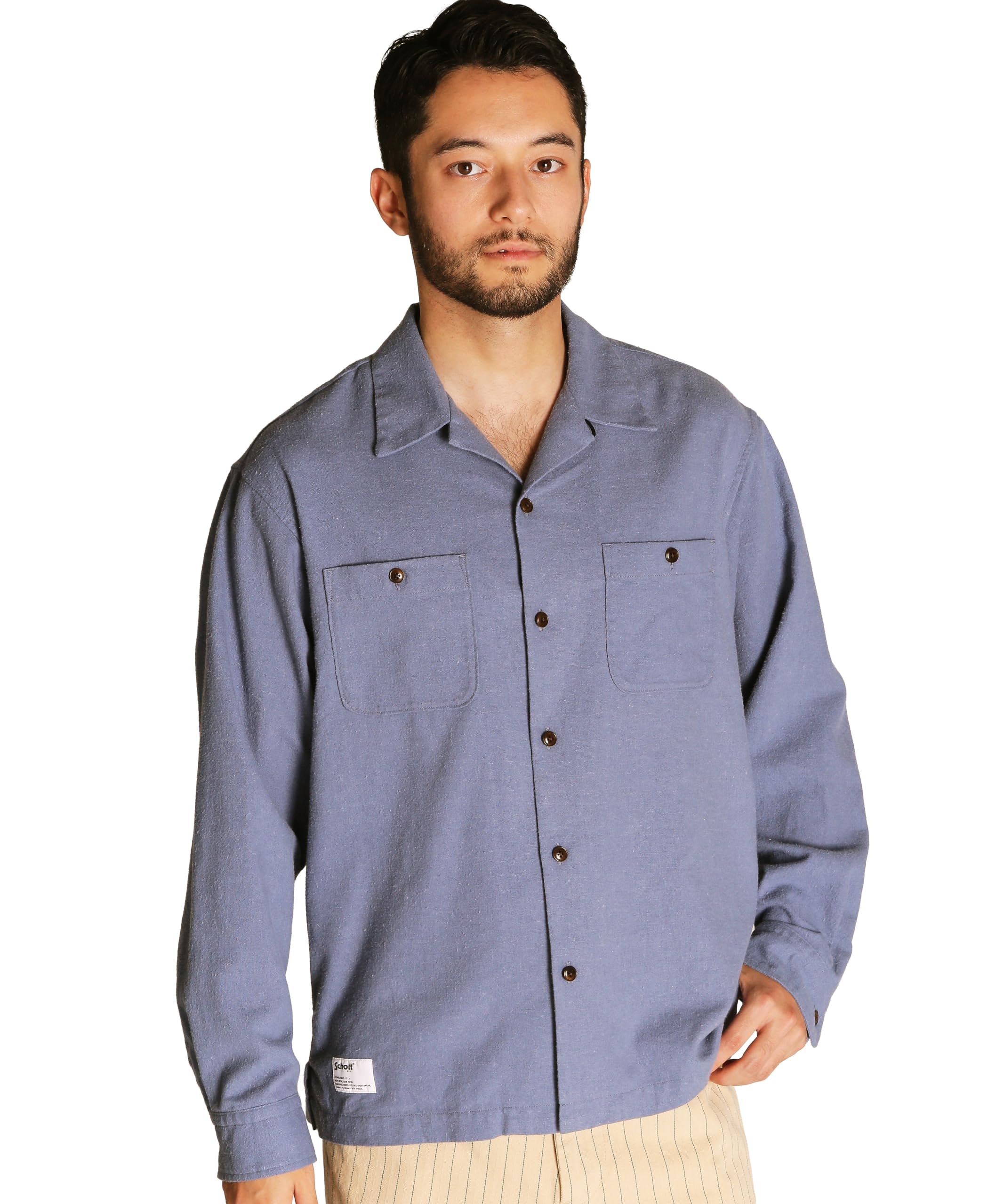 

Schott HV SHIRT PLAIN Рубашка из конопли и вискозы, мужская, размер M (110), Синий, 782-5220001