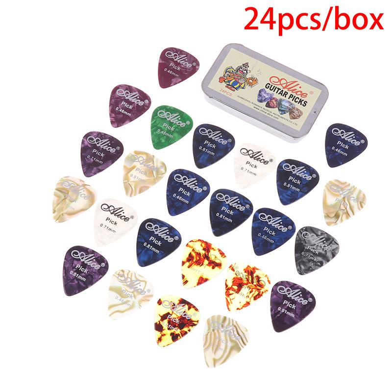 12/24Pcs Acoustic Electric Guitar Picks Plectrums Multifunction Celluloid With Metal Picks Collection Box For Guitar Lovers