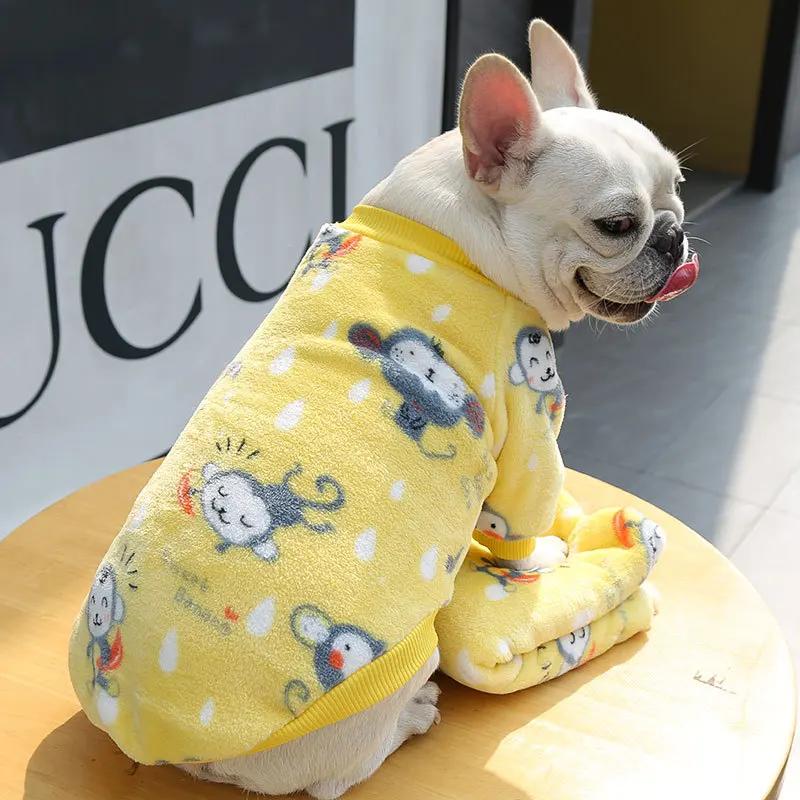 Warm Velvet Clothing Strawberry Bear Print French Bulldog Plaid Vest Clothing Supplies Pitbull Chihuahua Puppy Accessories