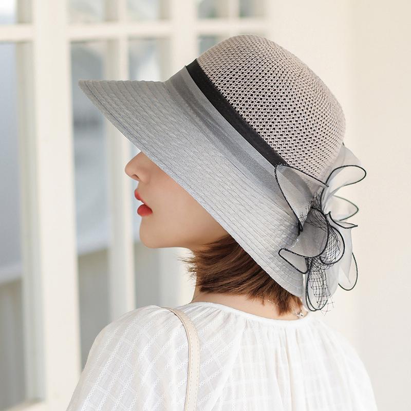 Elegant Organza Flower Bucket Hat for Women - Fashionable Sun Protection, Breathable Polyester, Perfect for Spring & Summer