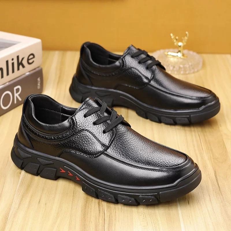 Men's business casual leather shoes 2025 spring and autumn new men's leather lace-up round head men's shoes platform dad shoes 33