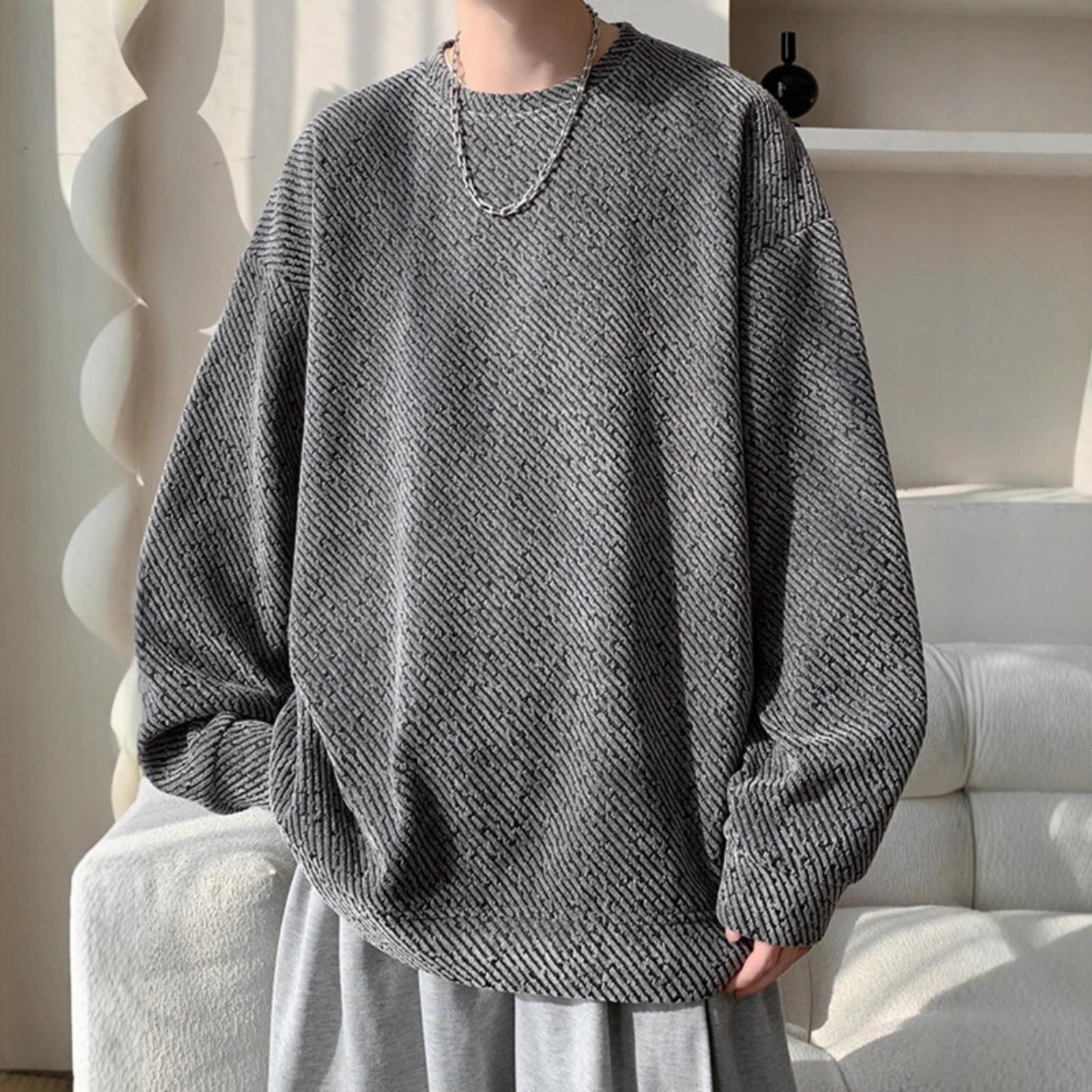 

Свитер с круглым вырезом Мужская Новая Осенняя Одежда Мужское Тяжелое Пальто Зебра без Капюшона 2XL серый