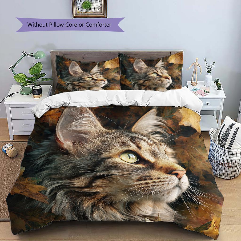 Pościel z wzorem Maine Coon Dekoracja domu Prezent urodzinowy (1 * poszwa na kołdrę + 2 * poszewki na poduszki, bez rdzenia)