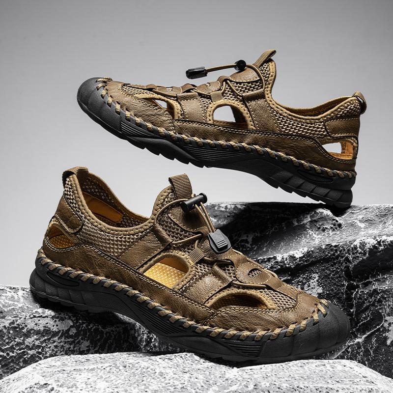 Fashion Slip-on Men's Sports Shoes Handmade Sandals Net Footwear Breathable Light Soft Casual Shoes Summer Wading Aqua Shoes Mesh Flats
