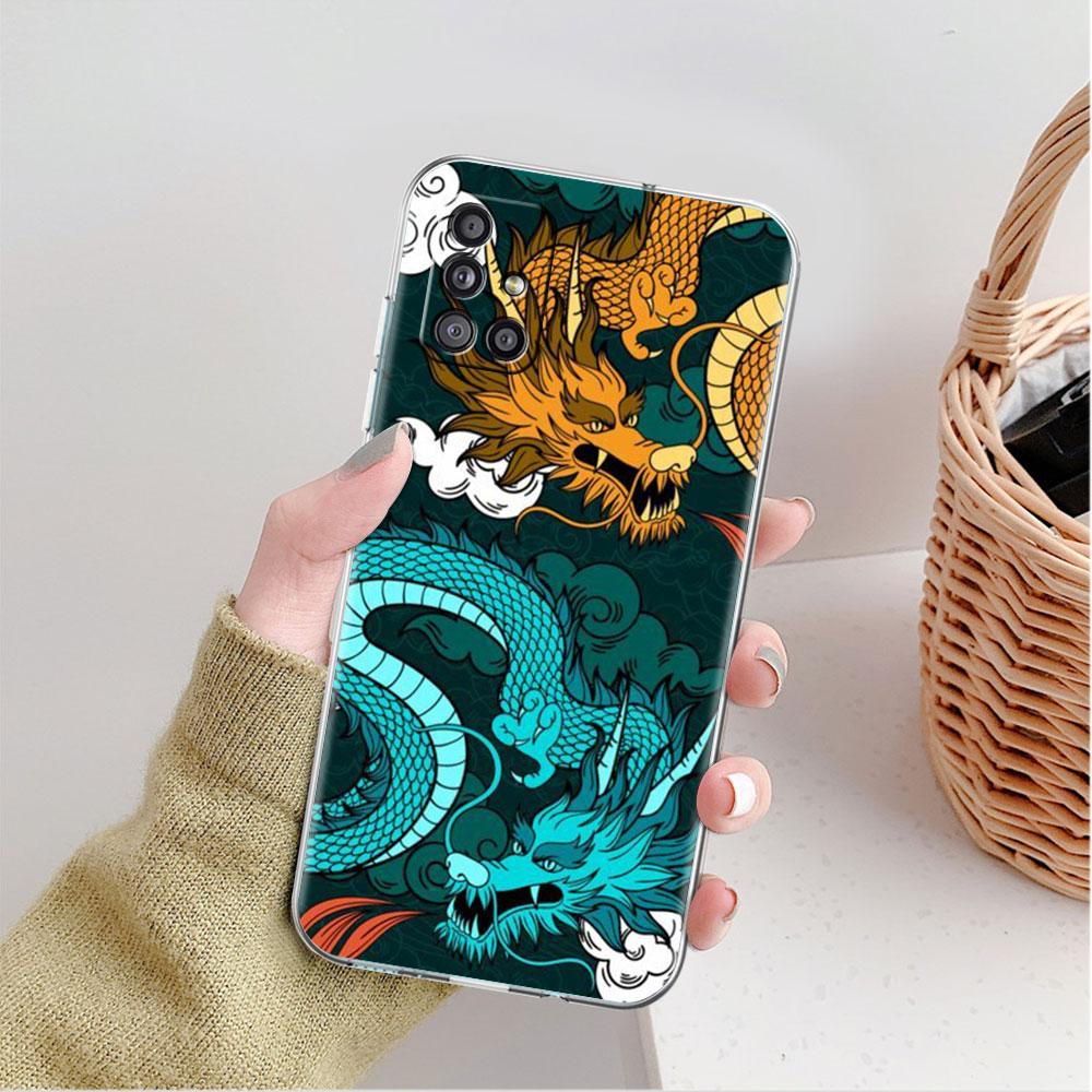 Klare Hülle für Samsung Galaxy A52 A12 A51 A32 A21s A71 A32 A22 50 A70 A31 A72 5G Handyhülle Mode Chinesischer Vintage Drache