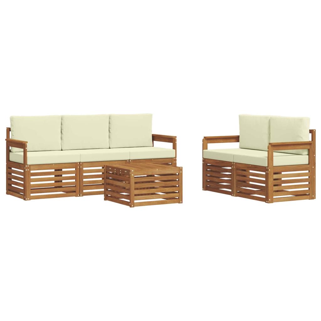 Outdoor Sofa Set 6 pcs Natural and Cream Solid Acacia Wood