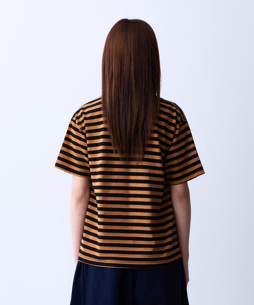 ADERNM Summer Daily Big Stripe Crop V-Neck T-Shirt Camel