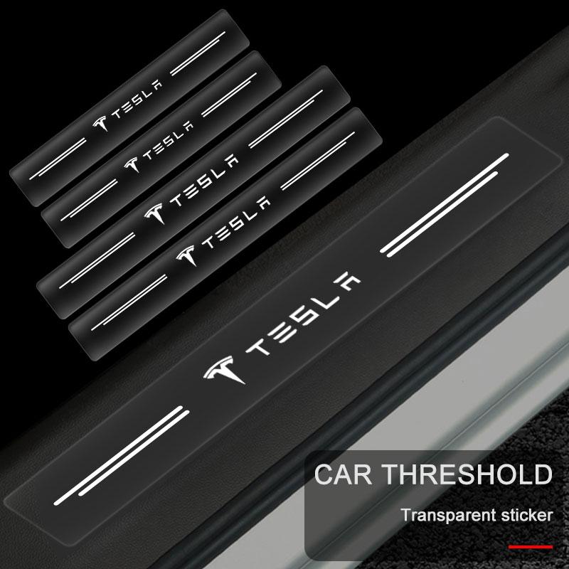 4 st Bilskydd för tröskel Transparent Dekorativt Märke 3D-Klistermärke För Tesla Model 3 Model X S 2016-2023 Model Y Dekaler TM3 TMX