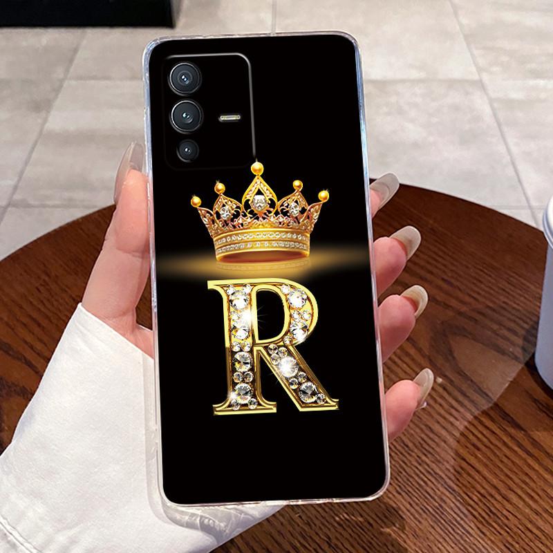 For Vivo V23 Pro New Crown Letter Pink Shiny A To Z Couple Phone Case For Vivo V23 Pro Transparent TPU Shockproof Soft Casing