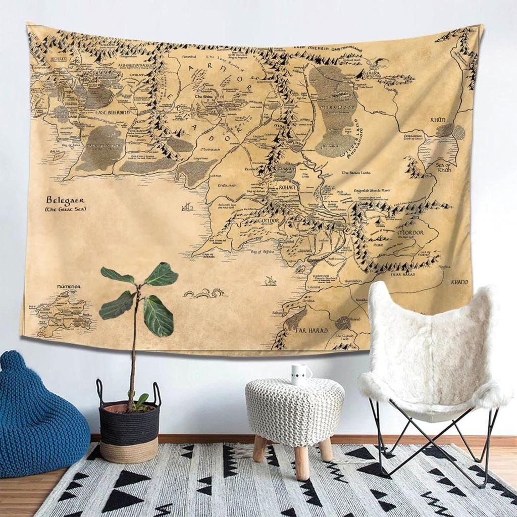 Middle Retro Earth Map Tapestry Wall Hanging Decorative Wall Tapestries Wall Art Decoration Tapestries Home Decor For Dormitory