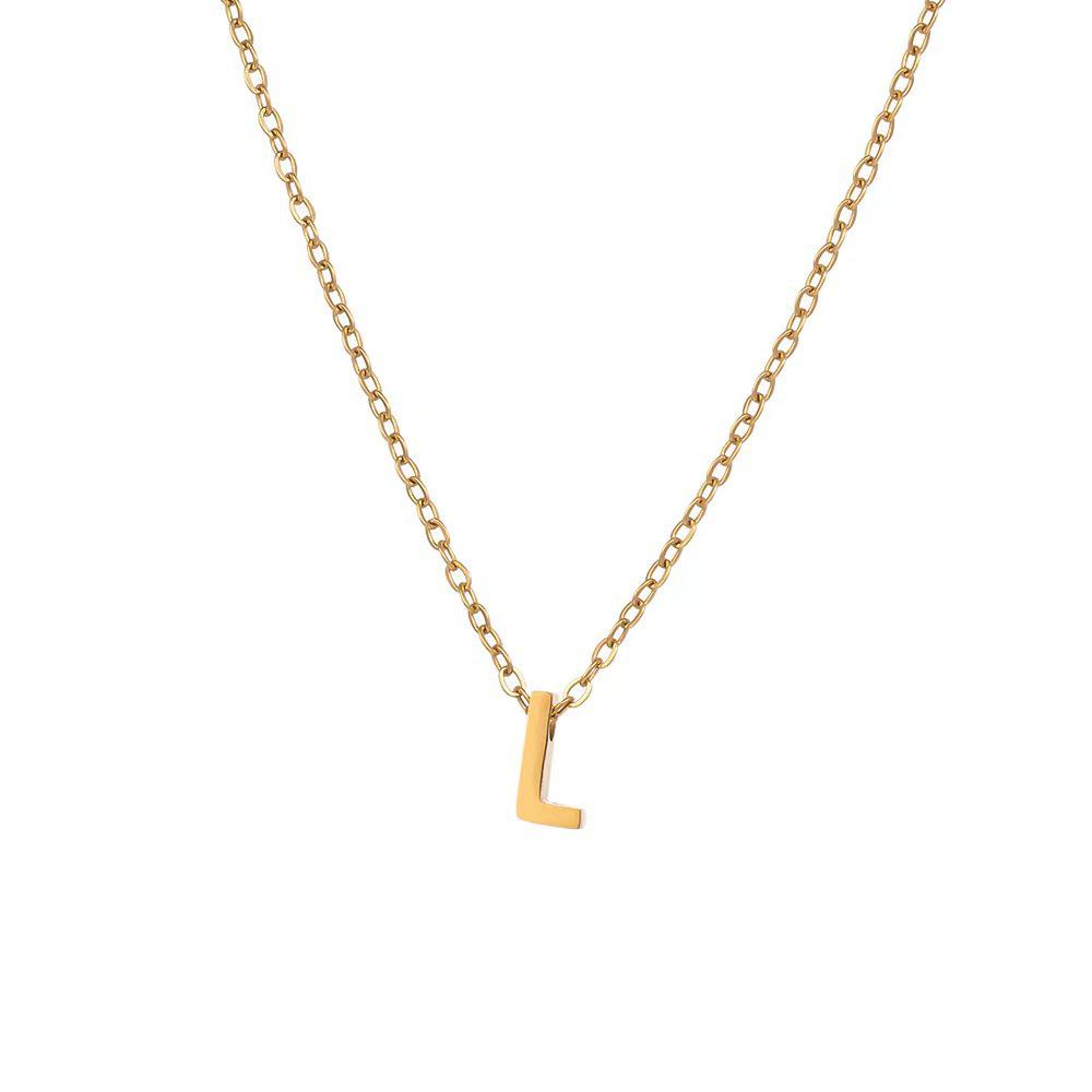Elegant 18K Gold Titanium Letter Pendant Necklace - Durable and Versatile Clavicle Chain