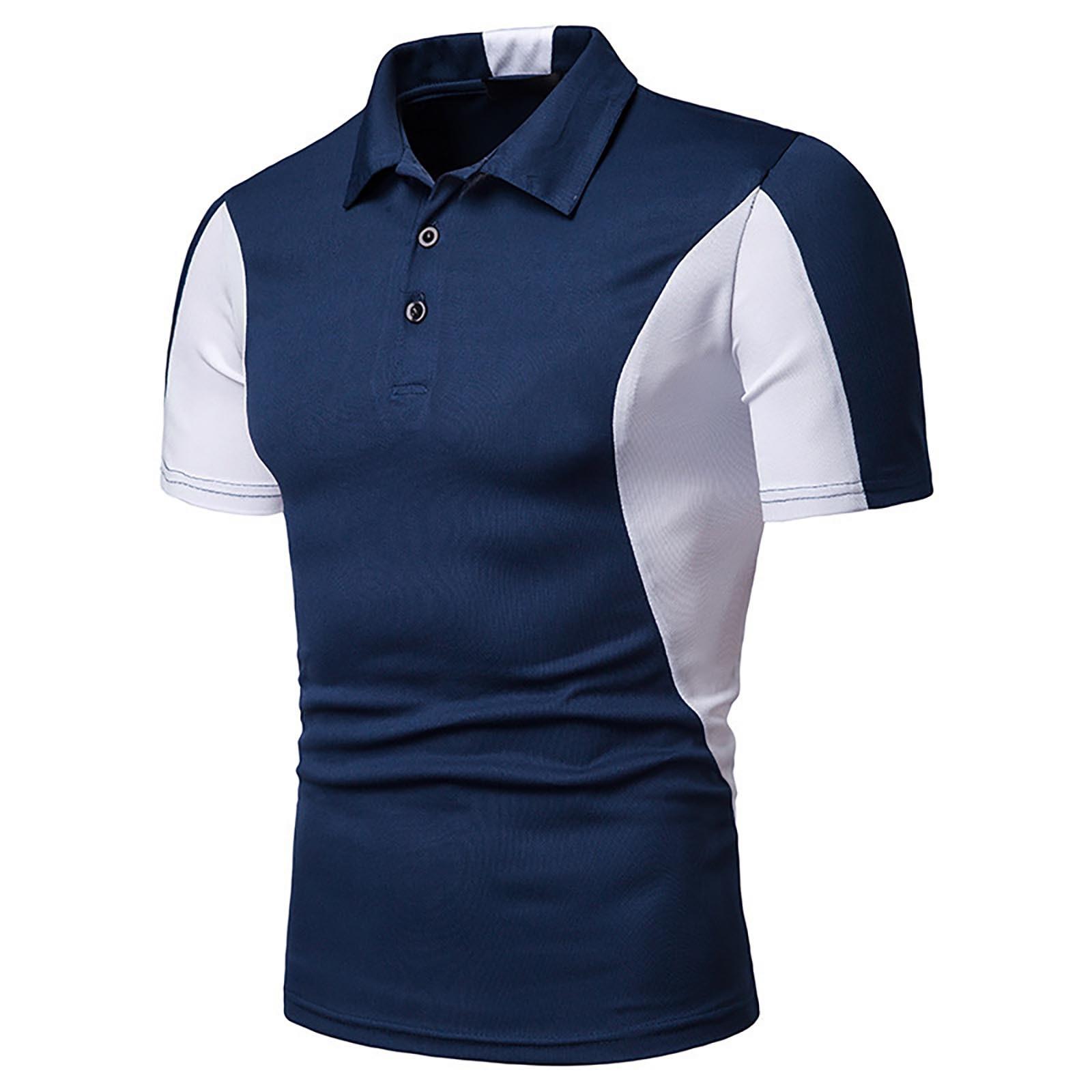 

Мужская модная лоскутная рубашка с короткими рукавами для новых летних видов спорта XL тёмно-синий