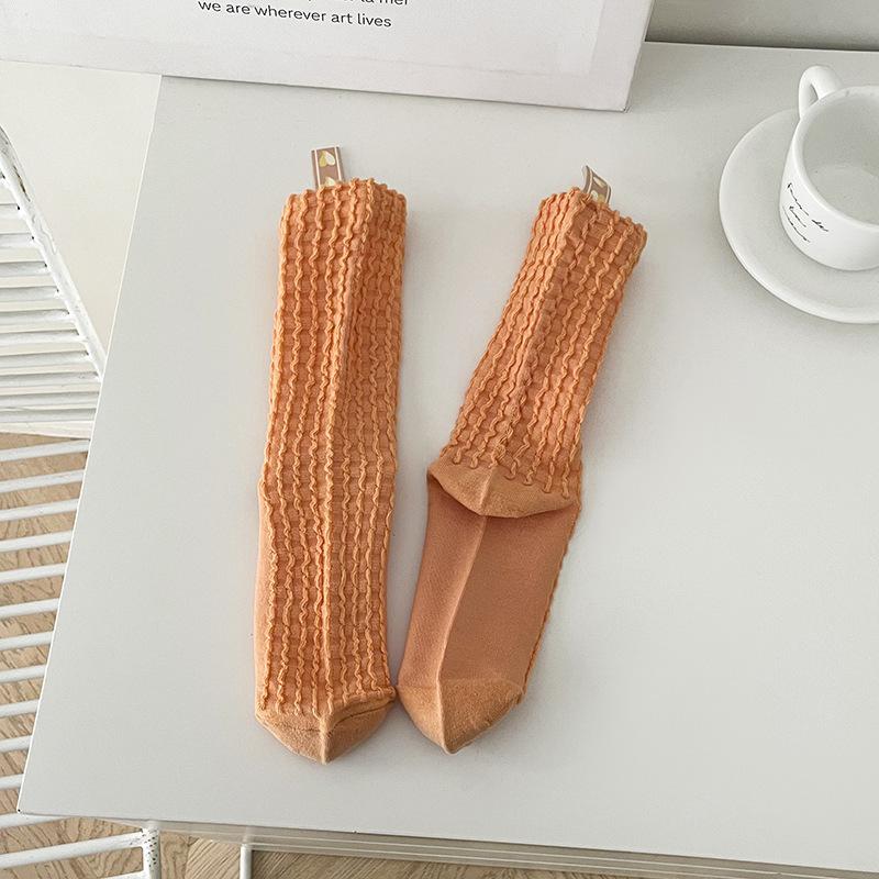Dongdaemun Three-Dimensional Relief Solid Color Mid-Tube Socks Heel Love Streamer Socks And Xiaohongshu Same Trendy Socks One size