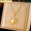 DIEYURO 316L Stainless Steel Golden Fashion Sun Pendant Necklace For Women Girl New Concise Solar Neck Chain Jewelry Gift