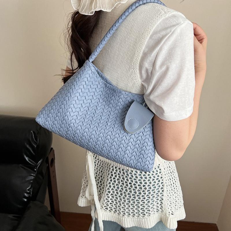 Fashion Woven Leather Totes Bags with Braided Top Handle Underarm Bag Minimalist Chic Shoulder Purse for Casual Everyday Wear