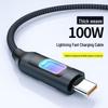 100W Fast Charging Braided USB-C Cable with Colorful Breathing Light for Apple and Huawei 15/17