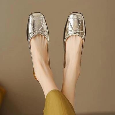 French Flat-bottomed Gentle Fairy Single Shoes Women's Shoes 2025 New Spring and Summer Evening Breeze Temperament Silver Beanie Shoes