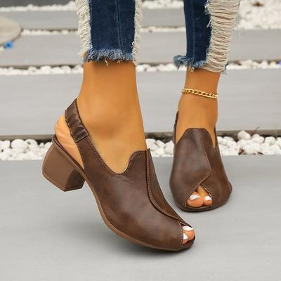 2024 Summer New Retro National Wind Heel Sandals for Women Thick Heel Middle-aged and Elderly Mothers Single Shoes