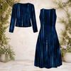 Women Plus Size Abstract Printed Two Piece Set Round Neck Long Sleeve Cropped Cardigan Sleeveless Midi Dress