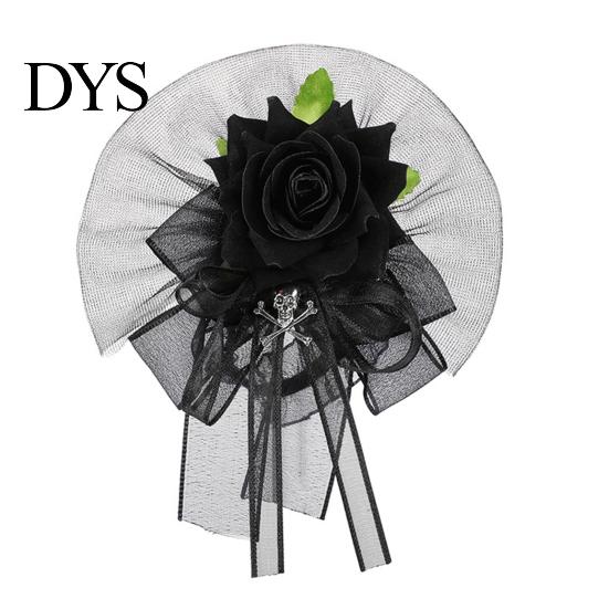 Artificial Rose Hand Flower Black Burgundy Tulle Mesh Corsage for Bridal Groom, Gothic Aesthetic Wristwear Women Boutonniere Wedding, Prom,