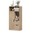Space-Saving Slim Mobile Bathroom Cabinet with 2 Drawers, Shelves and Cupboard, 50x25x100 cm, Natural Wood
