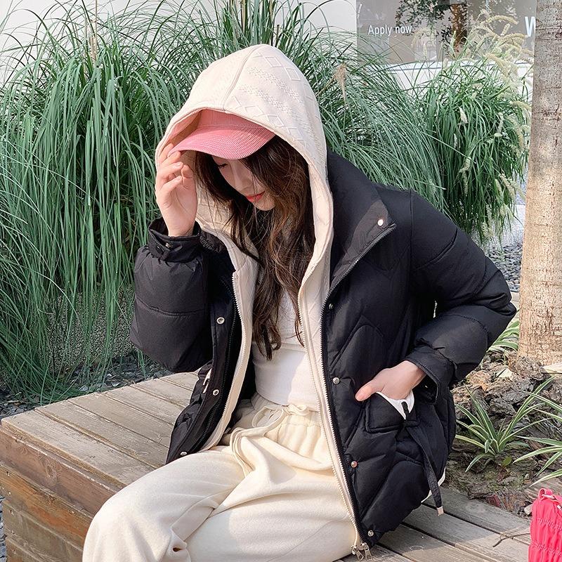 Winter short fake two-piece schoolgirl padded jacket loose small padded jacket hooded thickened padded jacket