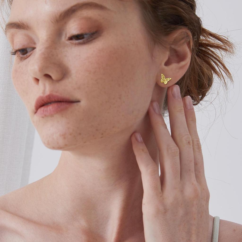 925 Sterling Silber Gold Vermeil Schmetterling Ohrstecker