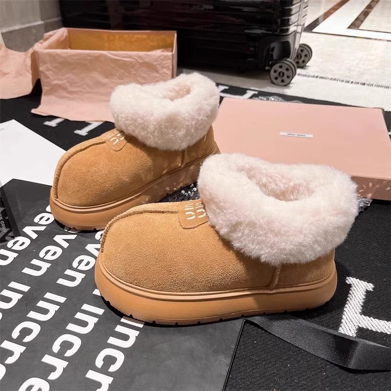 Fur integrated warm bread cotton shoes platform short boots ugly cute big head snow boots women's 2025 new winter