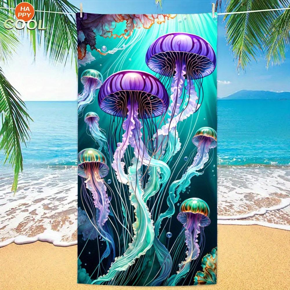 Jellyfish Print Beach Towel Quick Dry Sand Stain Resistant Sun Protection Summer Outdoor Towel