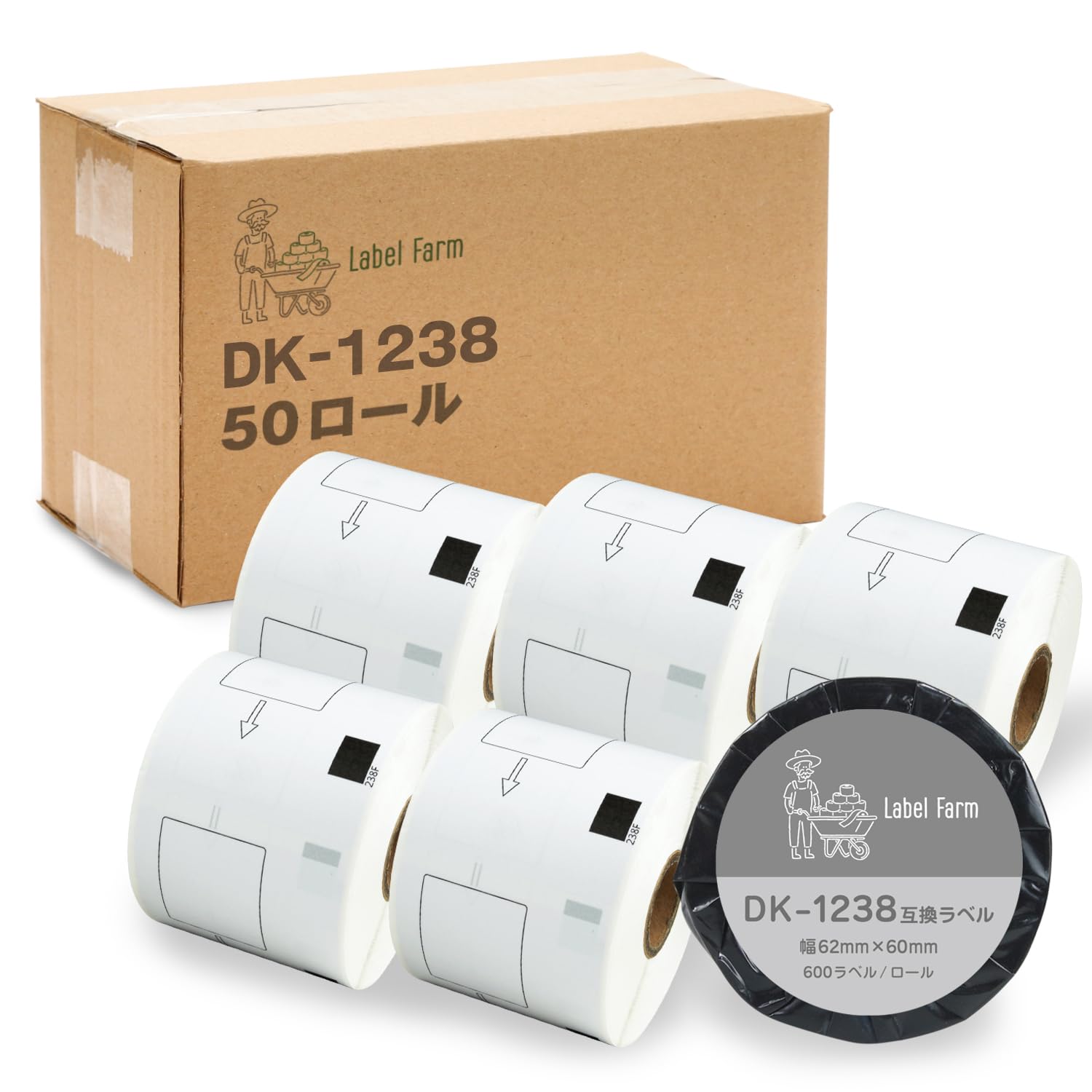 

Сумісна етикетка з харчовими продуктами Brother, ширина 62 мм x 75 мм x 500 аркушів [Label Farm] DK-1238 QL-800 / QL-820NWB (50 рулонів)