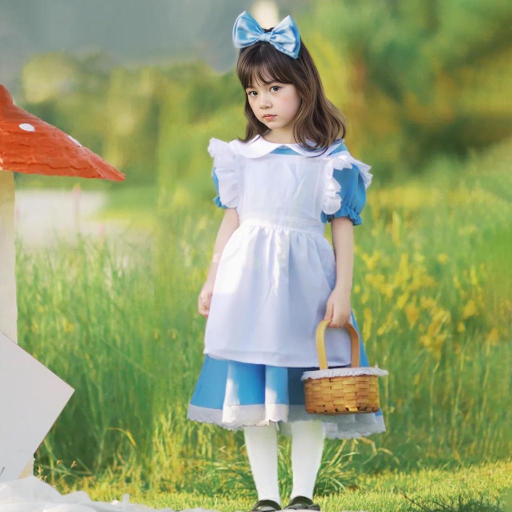 Formemory Alice Cosplay Costume, Kids' Maid Outfit with Apron and Headband, Perfect for Halloween, Events, Cultural Festivals, School Festivals,