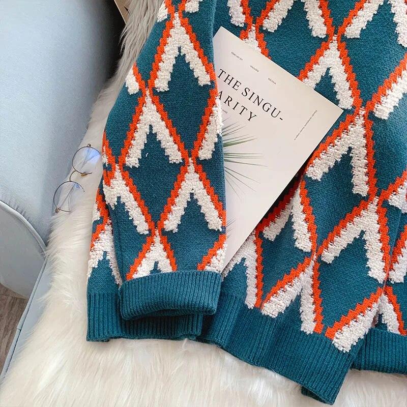 Módní Dámský Rolák Korejský Módní Zimní Pulovr Oversized Dlouhý rukáv Pletené svetry Lady Argyle