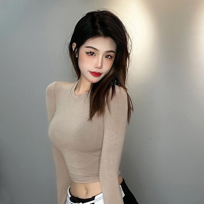 Dongdaemun Slim Fit Sexy Long Sleeve Cropped T-Shirt for Women