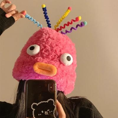 Autumn and Winter Hats for Women's New Cute and Funny Versatile Plush Hats with Big Head Circumference and Small Face, Warm Wool Knitted Hats