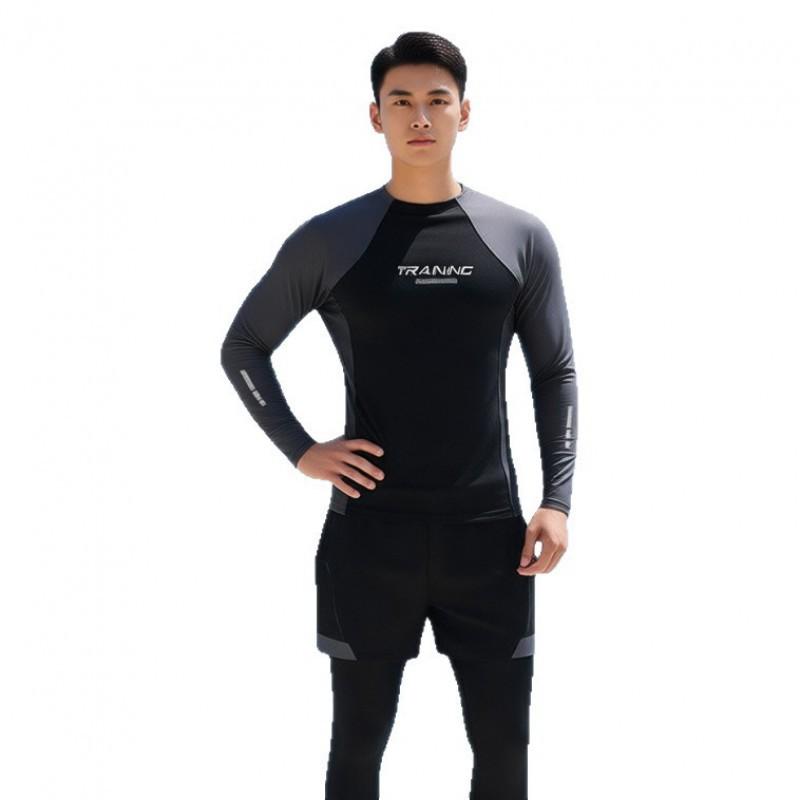 Men's Gray Long-sleeved Swimsuit Suit Set Boys Sunscreen Surfing Adult Anti-embarrassment Swimming Pants