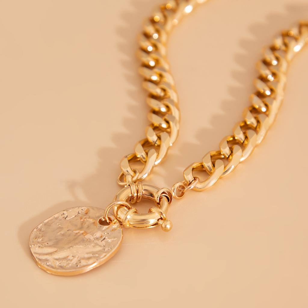 Hip Hop Style Irregular Round Plate Spring Necklace Personalized Alloy Necklace