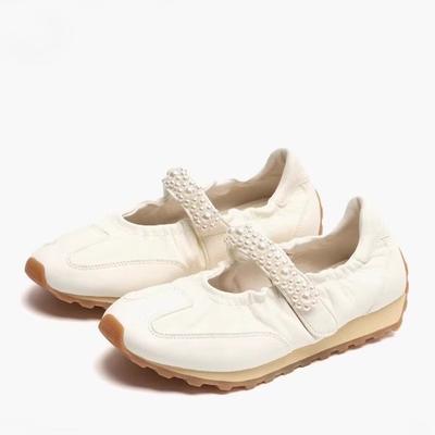 Fläckig Pärla Mary Jane Sneakers Funktionell Plattforms Läder Casual Kardborreband Invändig Höjdökande Balett Träningsskor
