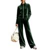 Women's Casual 2 Piece Set - Color Stand Collar Cardigan with Wide Leg Pants
