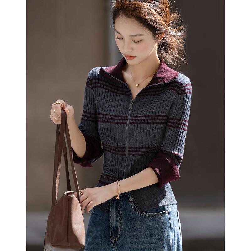 Demana Women's Striped Merino Wool Blend Knit Cardigan