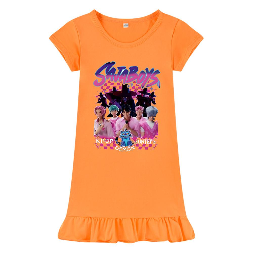 M1229 Kinder Mädchen Sajaboys Kpop Rumi Zoey Mira Print Kurzarm Rüschenkleid