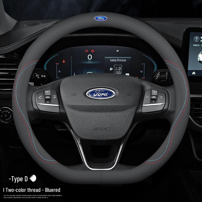 Ford Steering Wheel Cover: Genuine Leather for Mondeo, Edge, Kuga, Focus, Fiesta, Explorer, Mustang