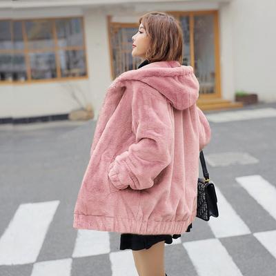 Autumn and Winter Imitation Fur Jacket Women's Hooded Casual Plush Loose Fashion Baseball Jersey Imitation Mink