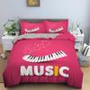 Retro Music Theme Piano Soft with Soft Fabric Duvet Cover - Rotating Musical Notes Design, Black And White Stave, for Young Girls