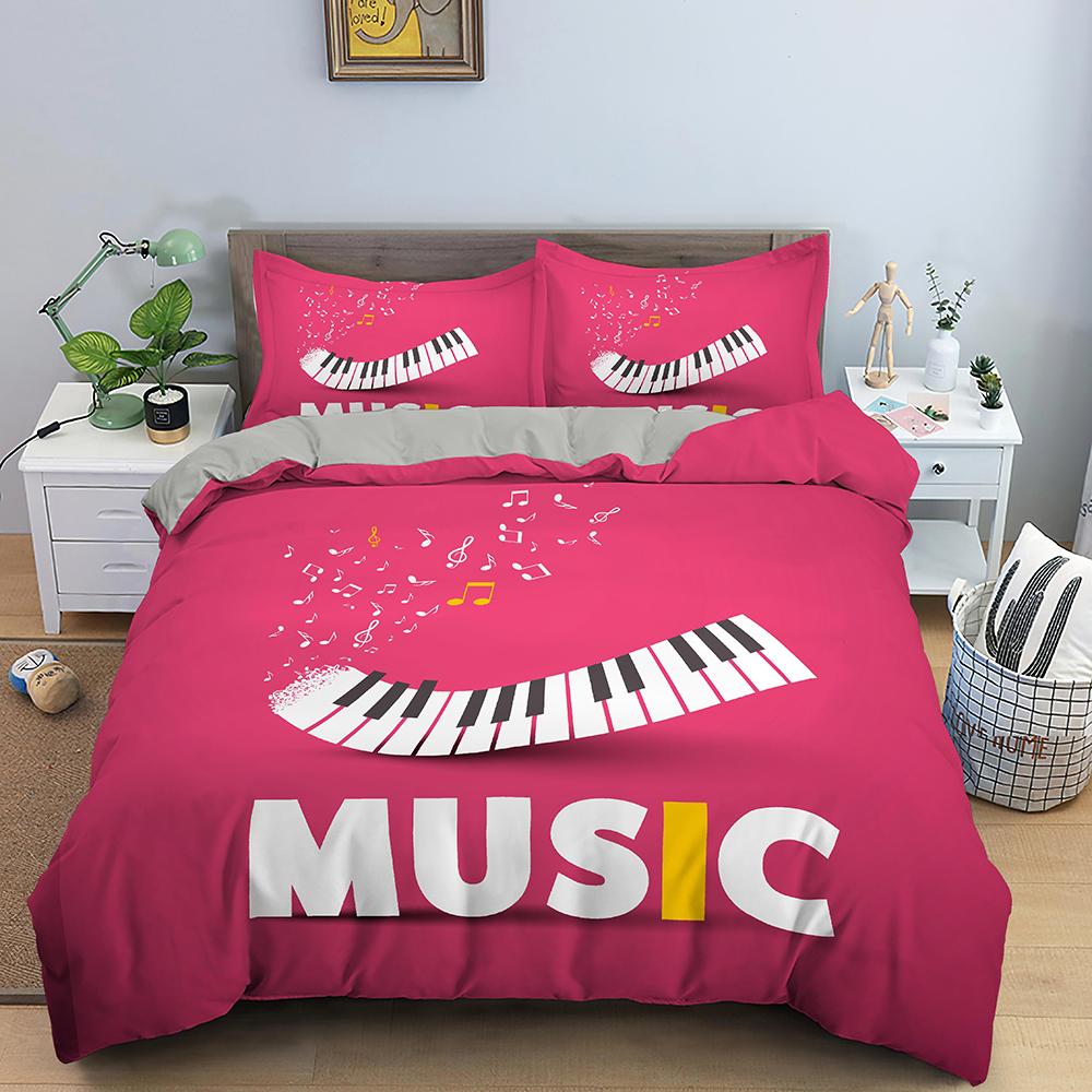 Retro Music Theme Piano Soft with Soft Fabric Duvet Cover - Rotating Musical Notes Design, Black And White Stave, for Young Girls