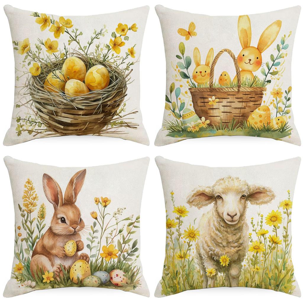 New Easter Pillowcase Country Cartoon Rabbit Easter Egg Pillowcase Sofa Cushion Pillowcase