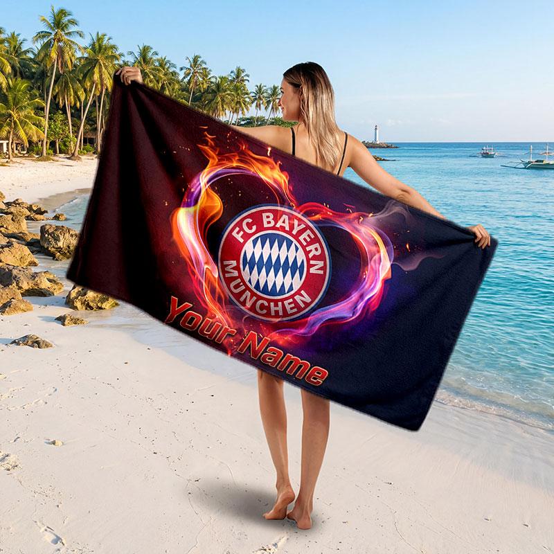 FC Bayern München Benutzerdefiniertes Strandtuch, Personalisierter Namens-Textdruck, Fußball-Logo Weiches Schnelltrocknendes Handtuch Urlaubsgeschenk