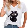 Summer V-neck 3D Cat Printed Top Fashionable Casual Short Sleeved Women's T-shirts