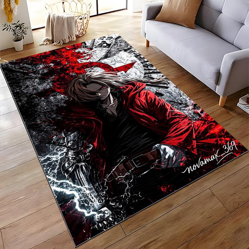 "Anime Warrior with Red Coat Design Rug - Non-slip rug suitable for living room and bedroom sofas"
